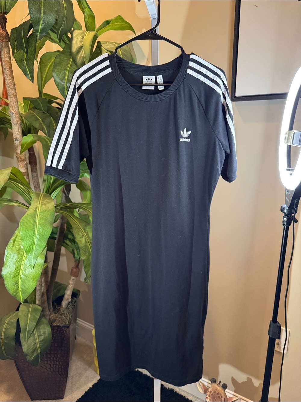 Adidas Black Stripe fitted T-Shirt Dress size XL